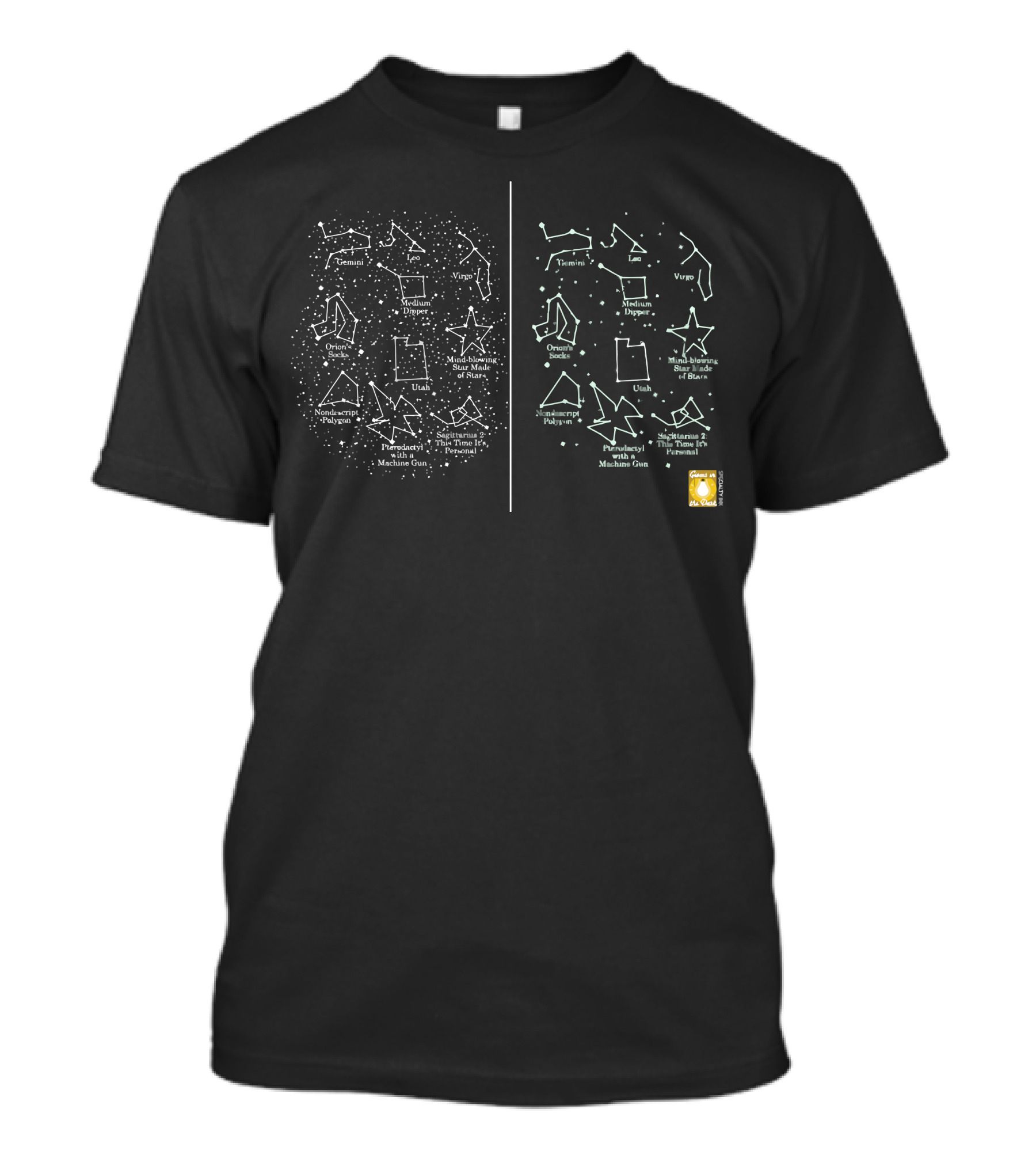 Pterodactyl With A Machine Gun Star Maps Orion Bootes Virgo Ursa Draco Taurus Sagittarius Perseus T-Shirt