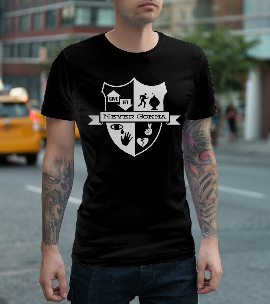 Never Gonna Give You Up Crest Badge Iconic Symbols T-Shirt