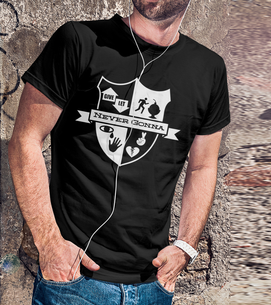 Never Gonna Give You Up Crest Badge Iconic Symbols T-Shirt