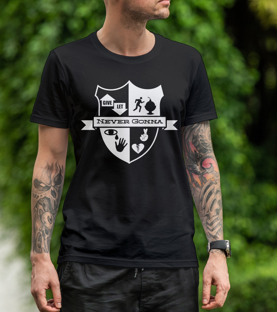 Never Gonna Give You Up Crest Badge Iconic Symbols T-Shirt