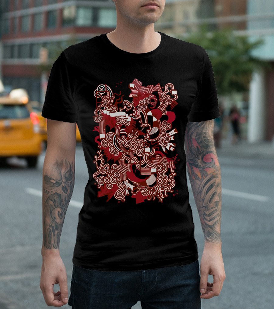 Rood En Wit Vortex Swirls and Geometric T-Shirt