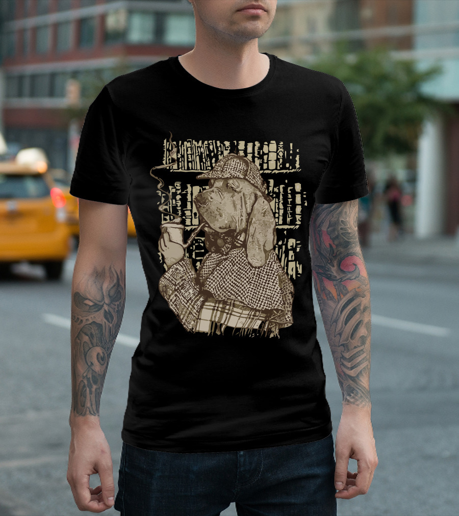 Ruff Justice Detective Dog Smoking Pipe Bookshelves T-Shirt