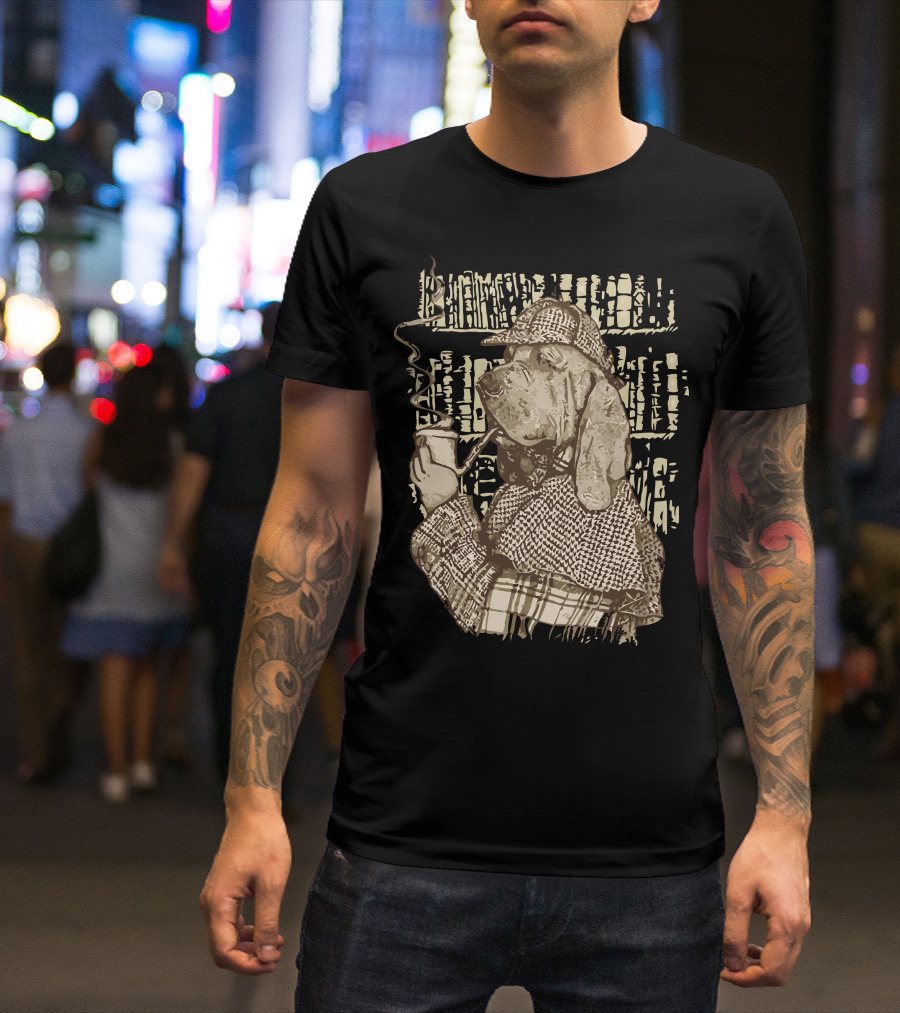 Ruff Justice Detective Dog Smoking Pipe Bookshelves T-Shirt