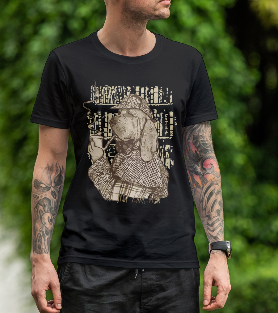 Ruff Justice Detective Dog Smoking Pipe Bookshelves T-Shirt