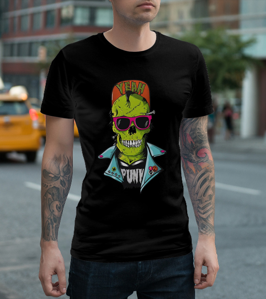 Yeah Punk Skeleton with Caps and Shades T-Shirt