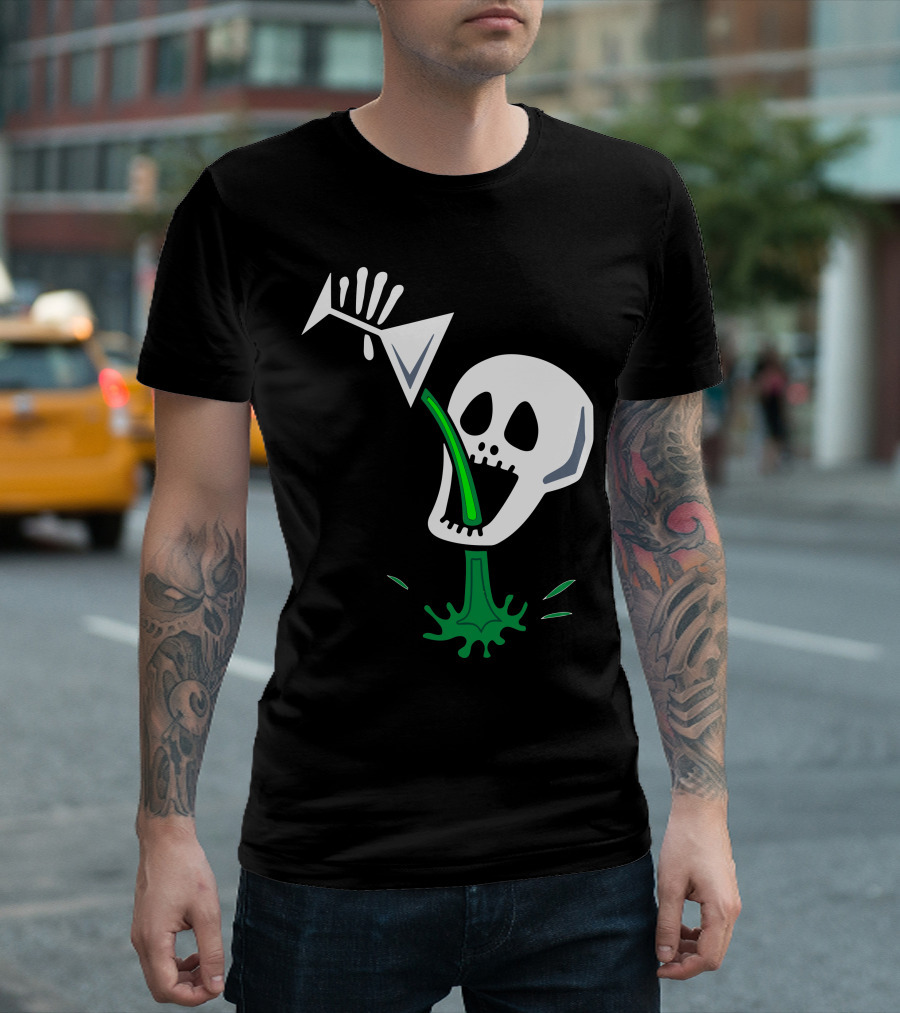 Skull Fail Drink Martini Vomit T-Shirt