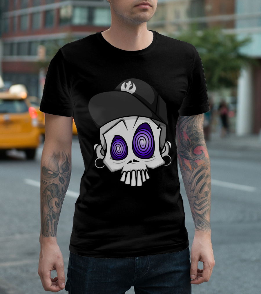 Skully2 Hypnotic Spiral Eyes Skull with Cap T-Shirt