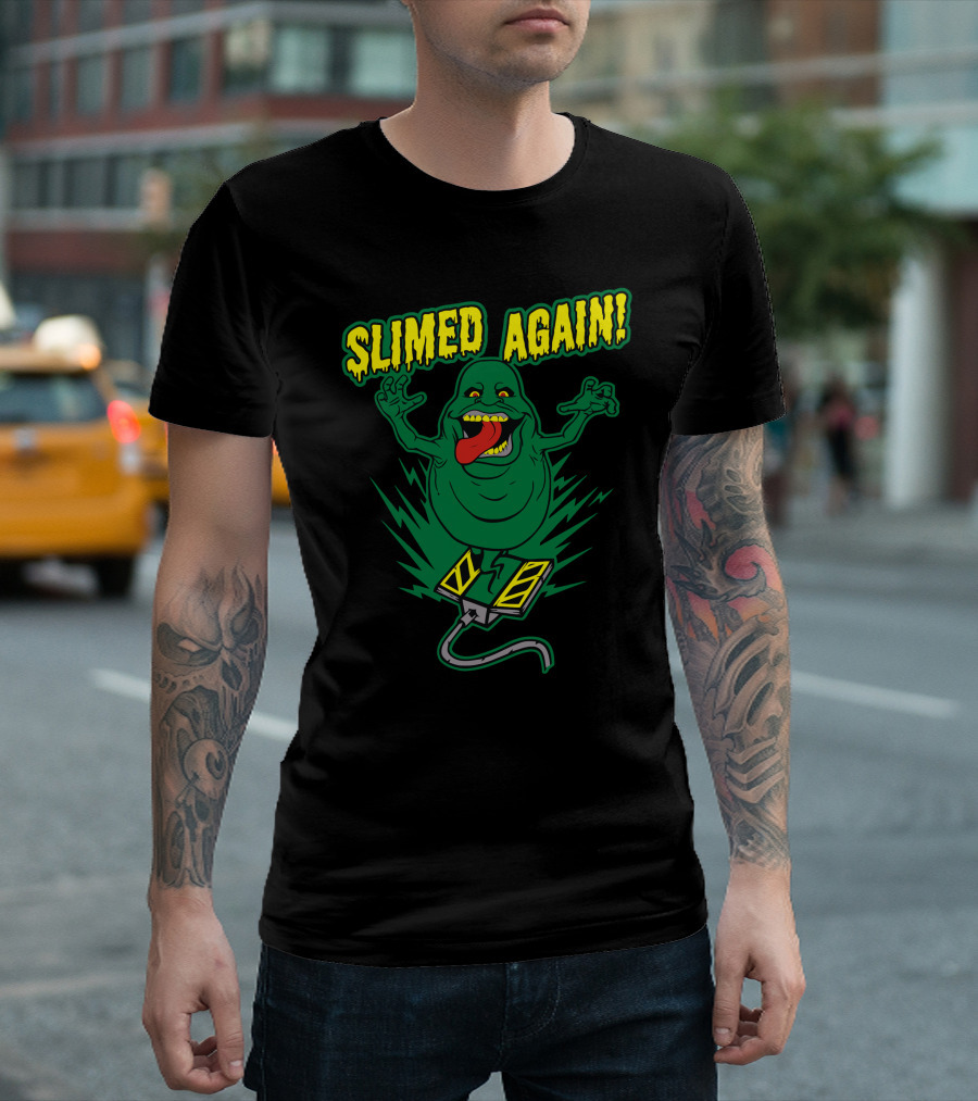 Slimed Again Ghostbusters Slimer with Ghost Trap and Green Energy Burst T-Shirt