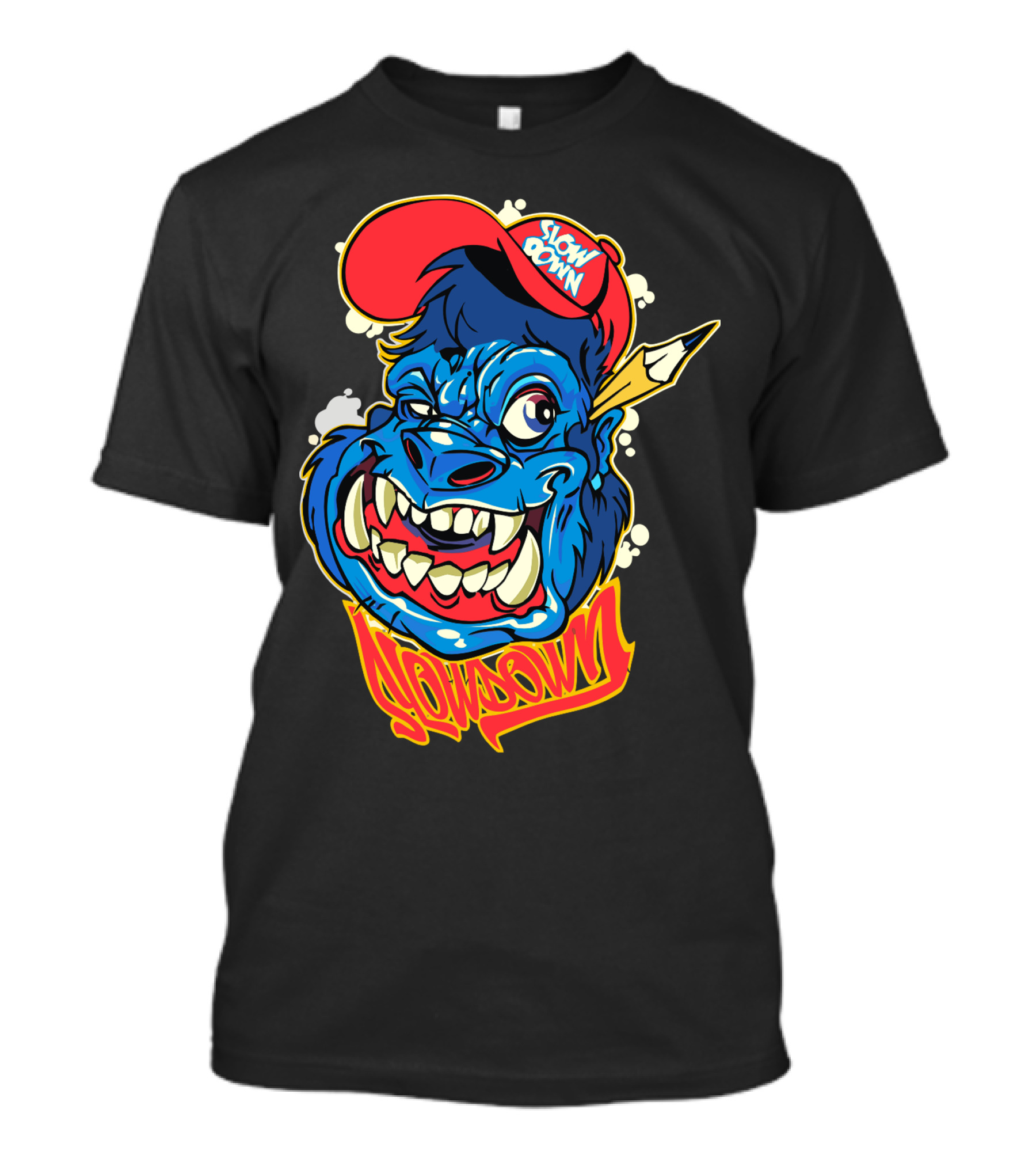 Slowdown Monster Wearing Red Cap Holding Pencil T-Shirt