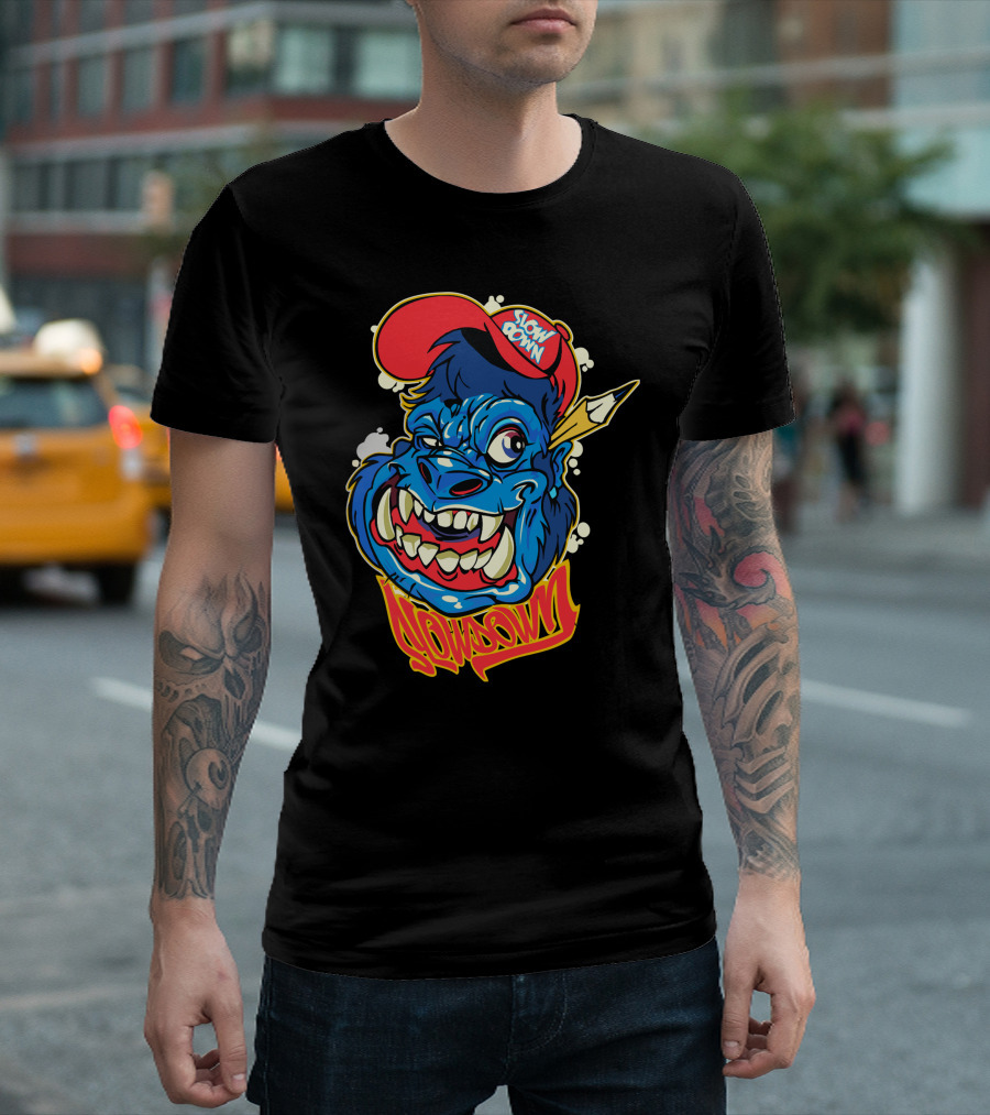 Slowdown Monster Wearing Red Cap Holding Pencil T-Shirt