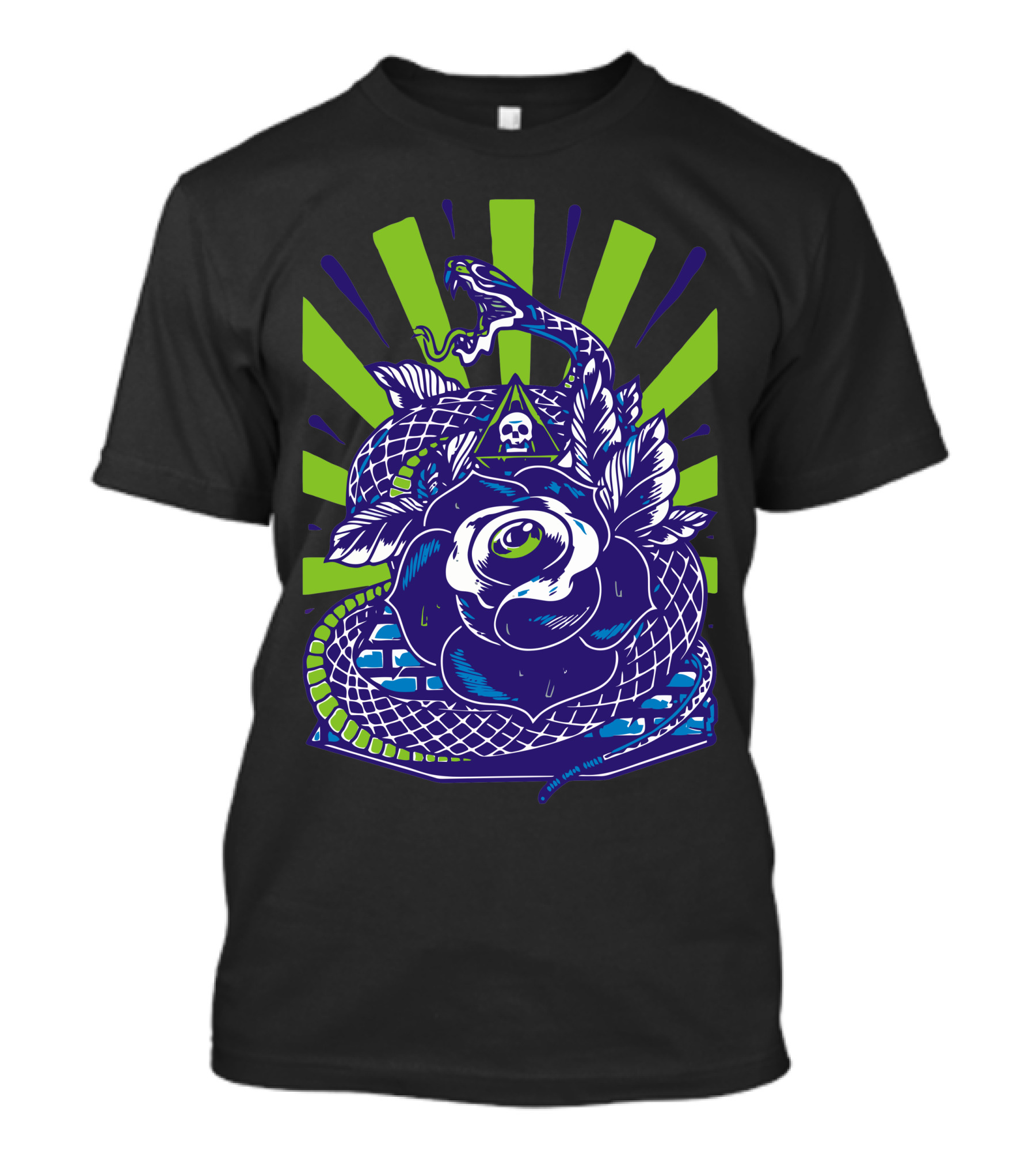 Snake N Rose Skull Pyramid Graphic Botanical Reptile T-Shirt