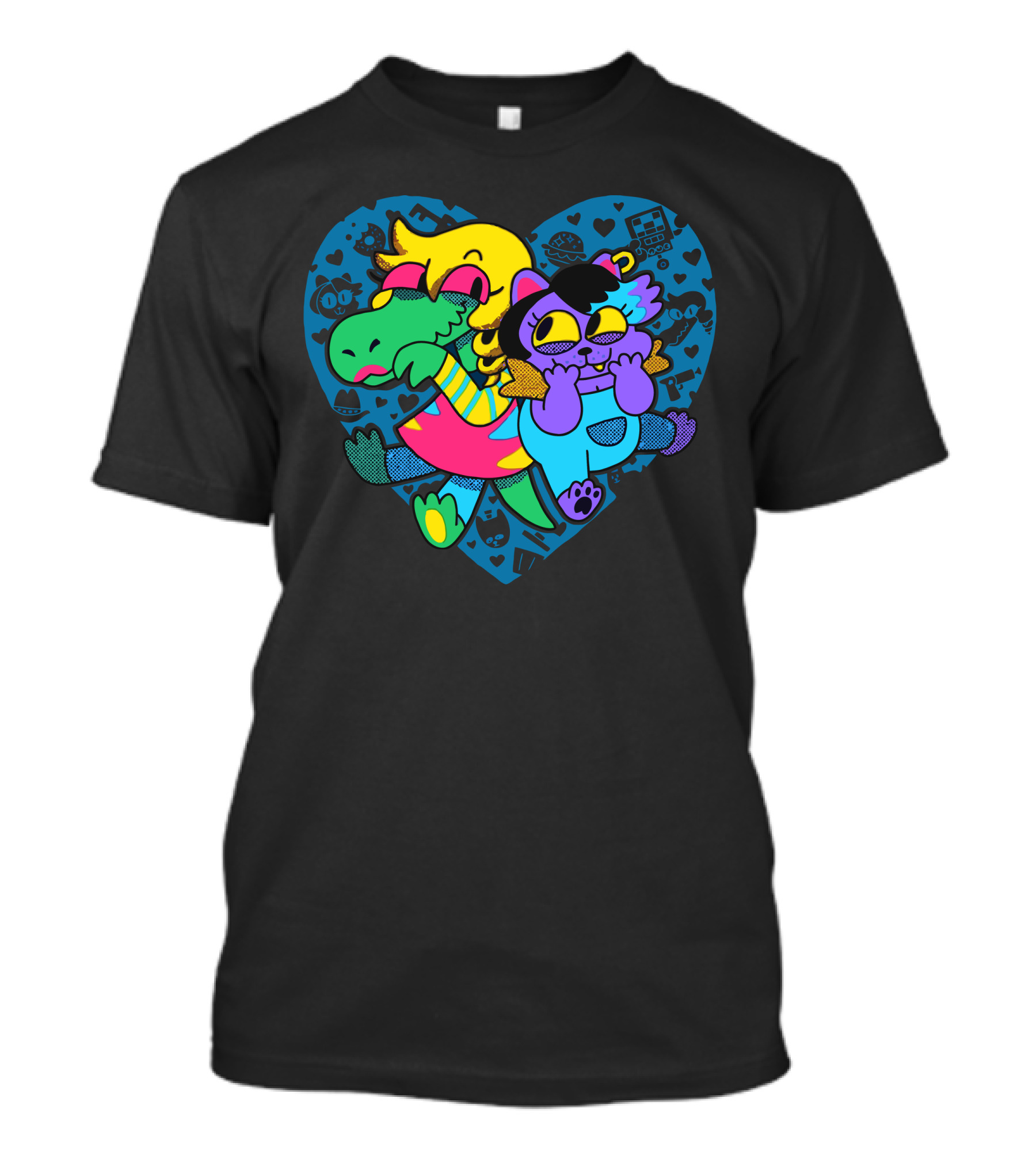 So Hyped Colorful Heart Characters Embrace Icons T-Shirt