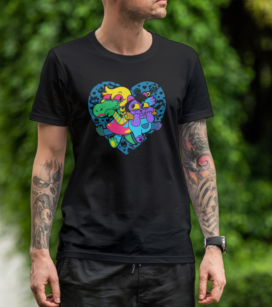 So Hyped Colorful Heart Characters Embrace Icons T-Shirt