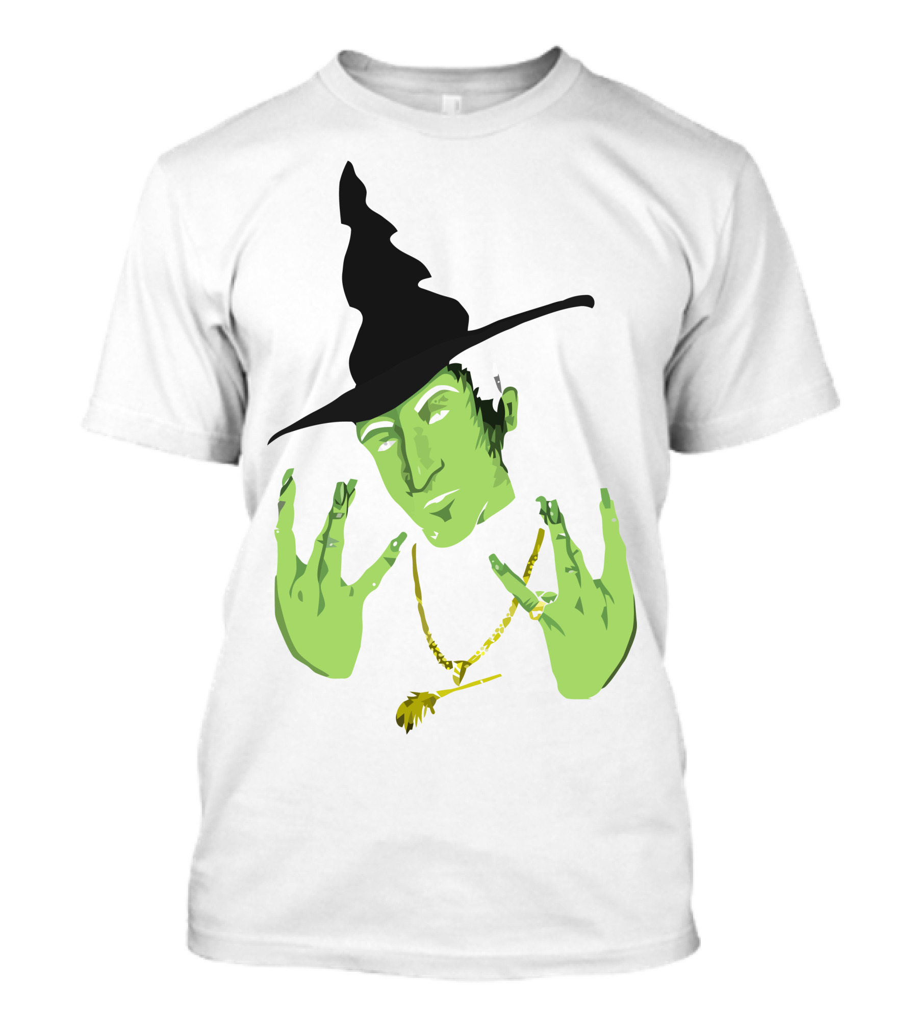 Westside Witch Green Face Gold Chain Black Hat Hand Sign Smoking T-Shirt