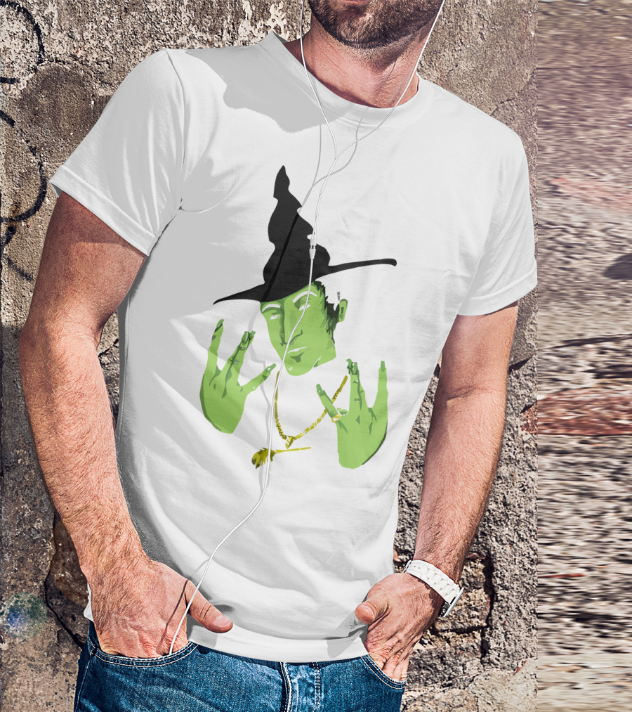 Westside Witch Green Face Gold Chain Black Hat Hand Sign Smoking T-Shirt