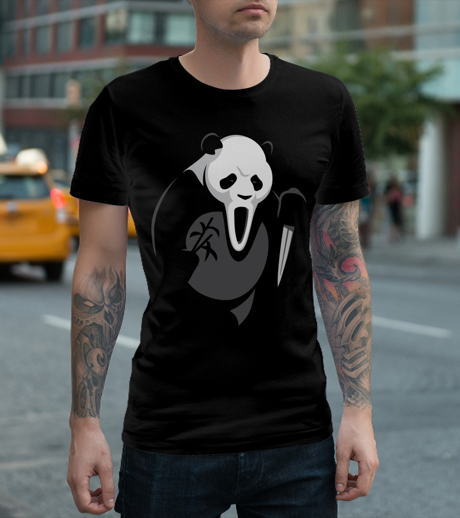 Scream Mask Panda with Knife When Animals Attack T-Shirt