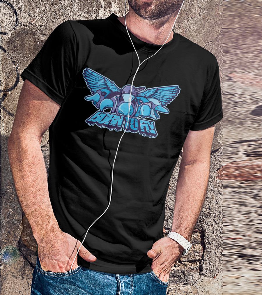 Born To Fly Winged Cartoon Birds Typography T-Shirt