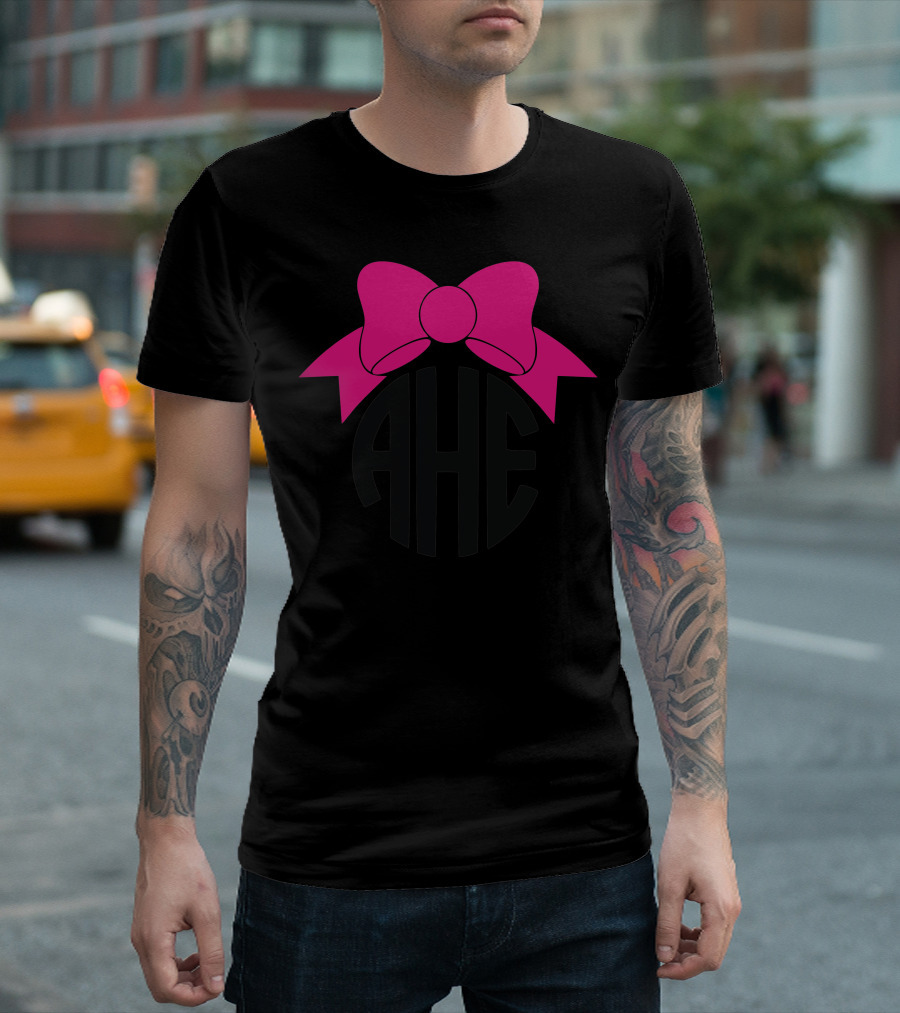 AHE Pink Bow Circle Monogram T-Shirt