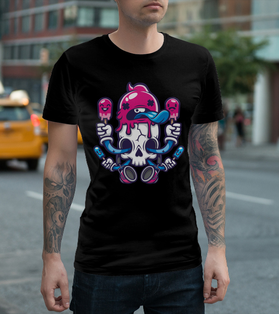 Brain Freeze Skull With Melting Popsicles T-Shirt
