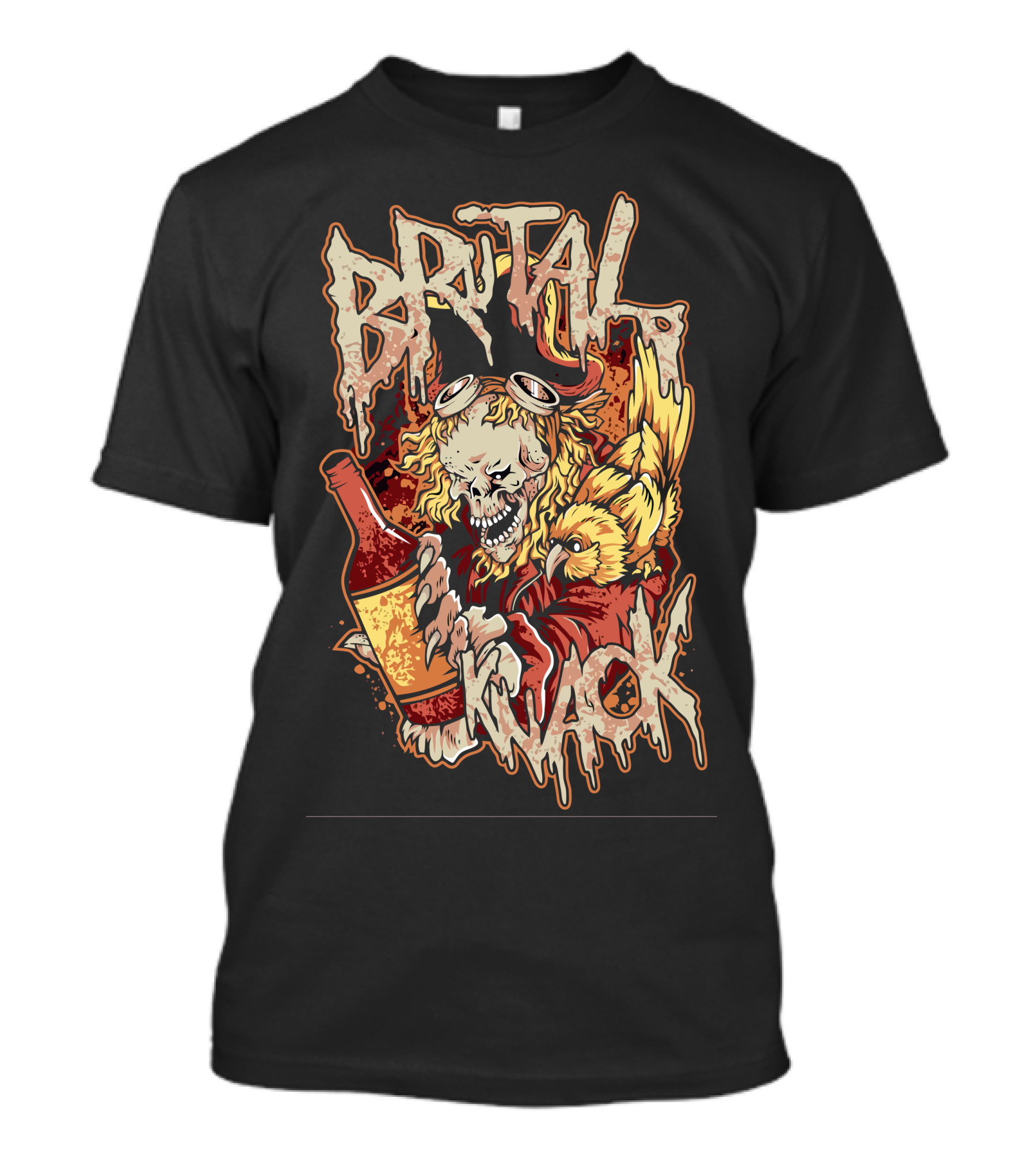 Brutal Knack Skull Pirate With Parrot And Bottle T-Shirt