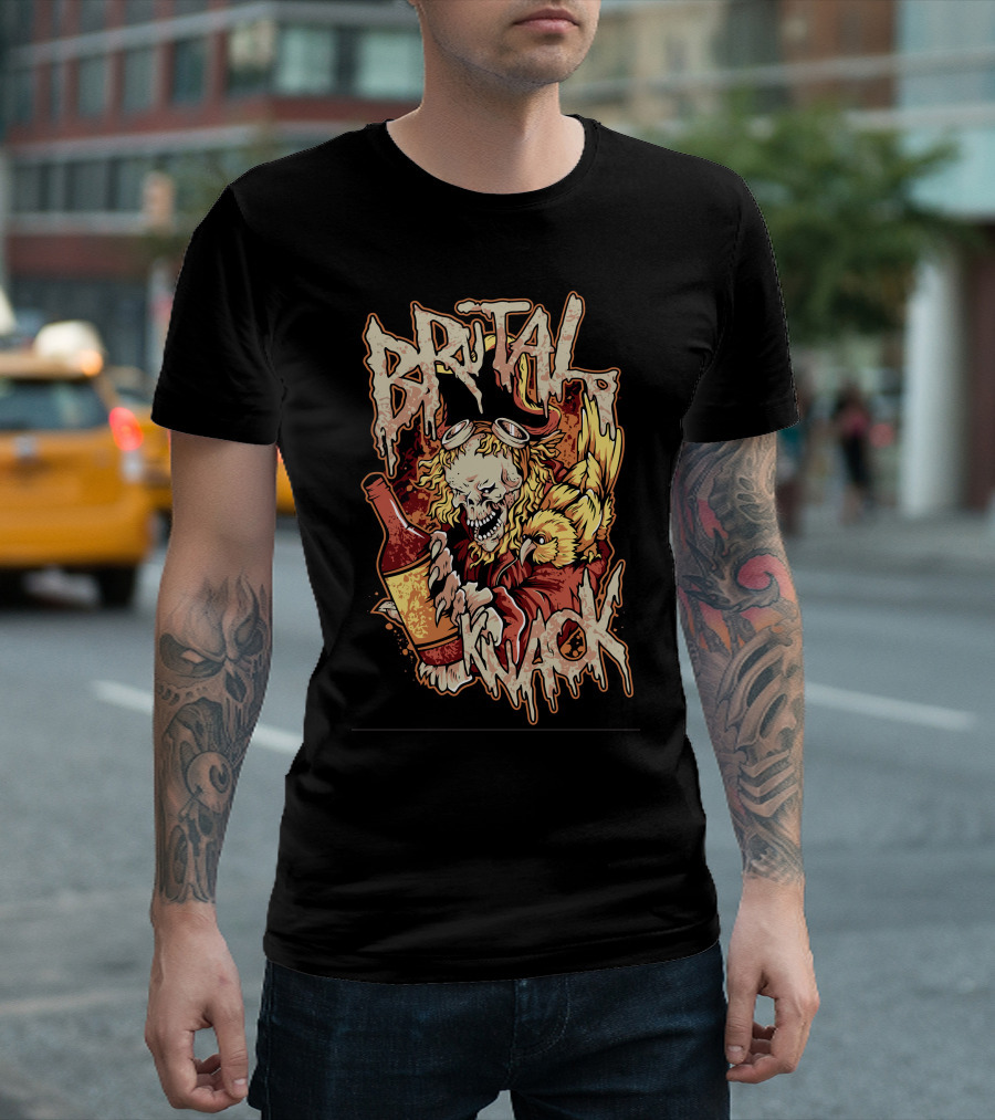 Brutal Knack Skull Pirate With Parrot And Bottle T-Shirt