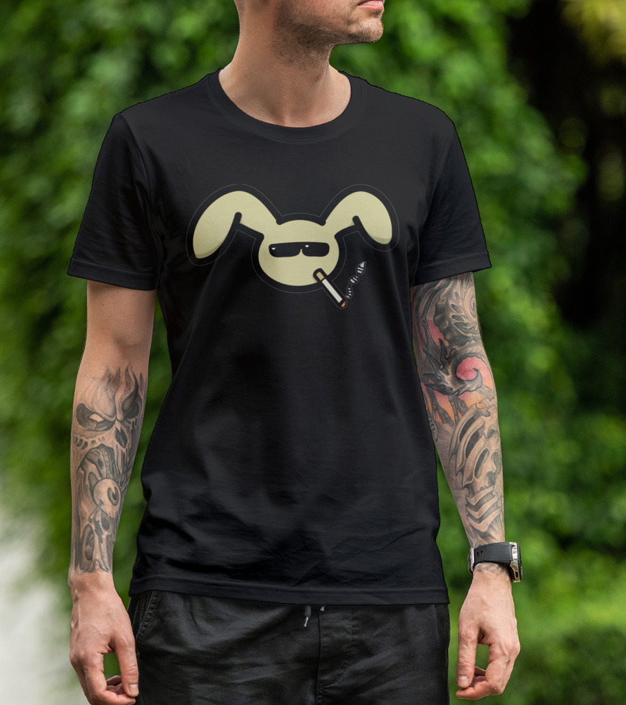 Funny Bunneh Man Smoking Cool Bunny Smoking Cigarette Face T-Shirt