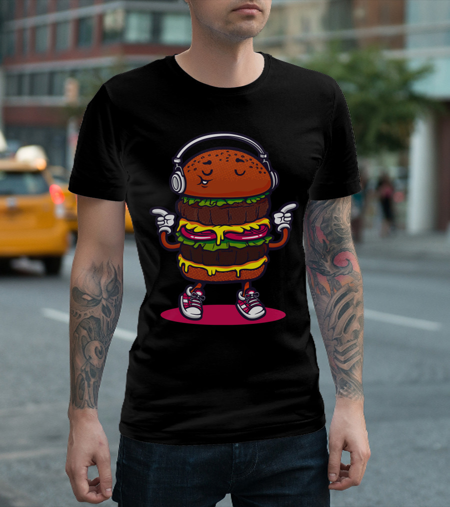 Burger Boogie Dancing Cheeseburger with Headphones and Sneakers T-Shirt