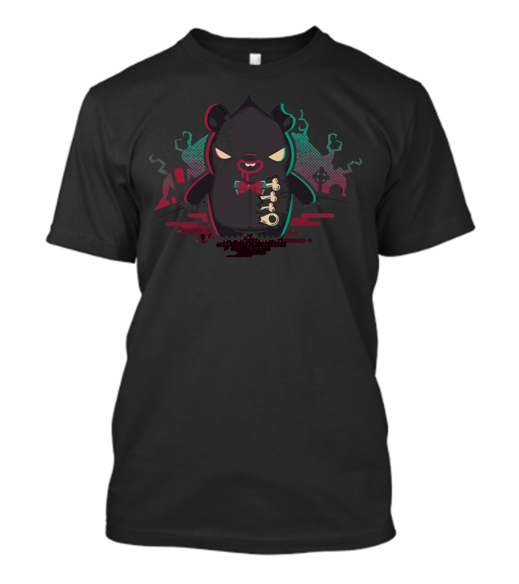 Bear Zombie Halloween Graveyard Scene T-Shirt
