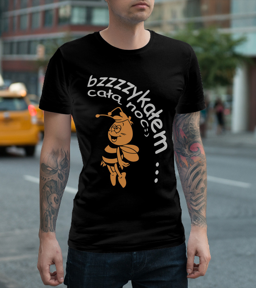 Bzzzzzykalem Całą Noc Smiling Cartoon Bee T-Shirt