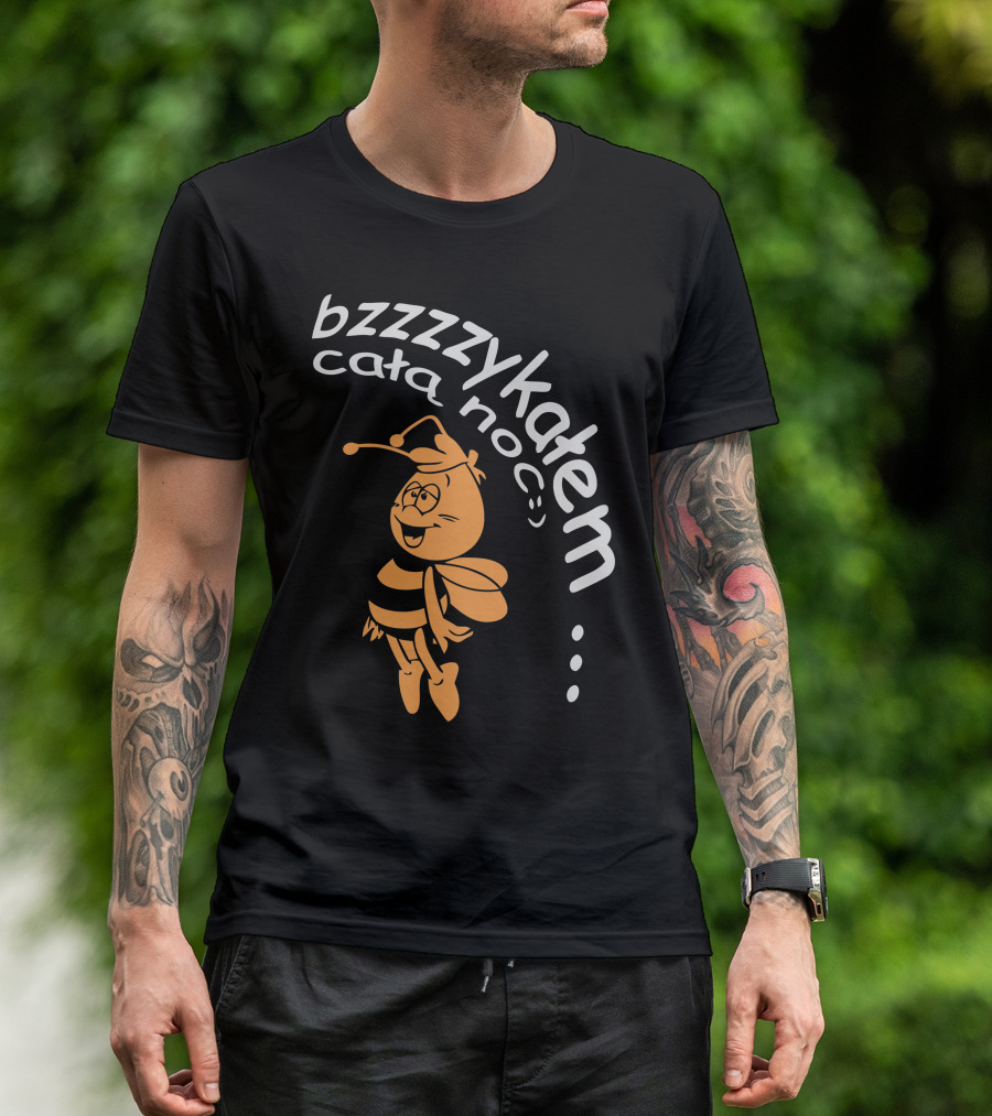 Bzzzzzykalem Całą Noc Smiling Cartoon Bee T-Shirt