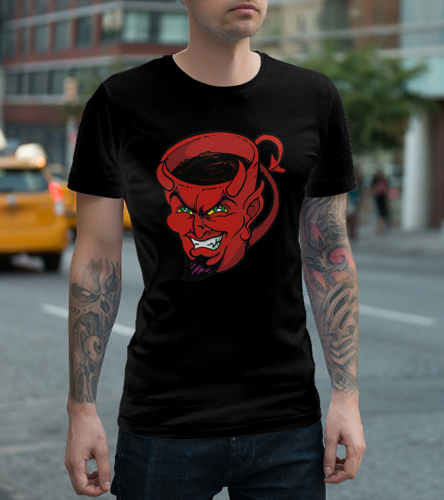 Caffiend Devil Coffee Cup Grinning Face T-Shirt