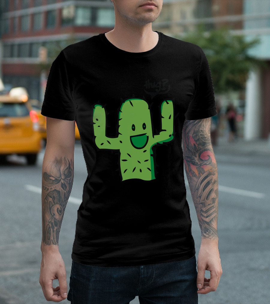 Hug? Calin Cactus Fun Green Cartoon T-Shirt
