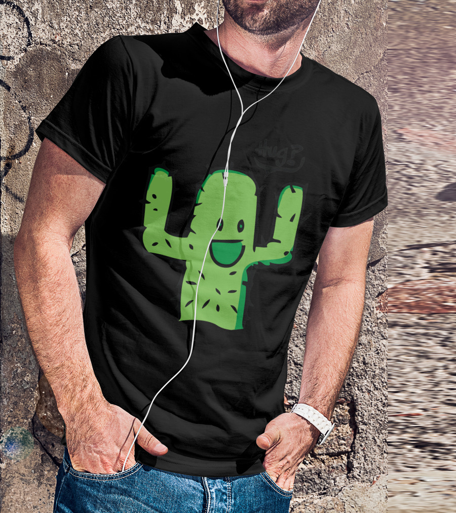 Hug? Calin Cactus Fun Green Cartoon T-Shirt