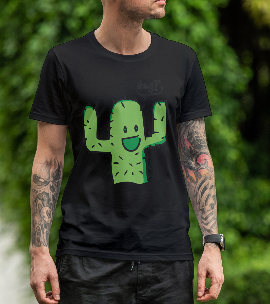 Hug? Calin Cactus Fun Green Cartoon T-Shirt