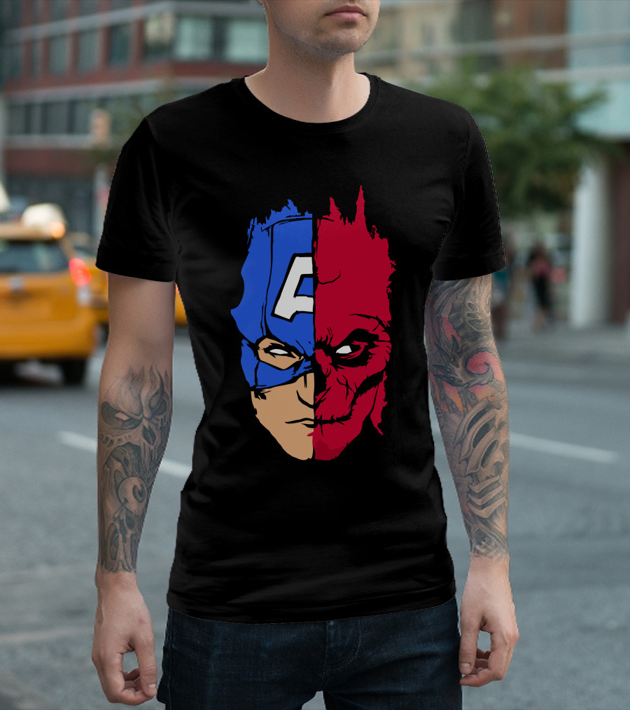 Captain America vs Hydra Red Skull Half-Face Split T-Shirt
