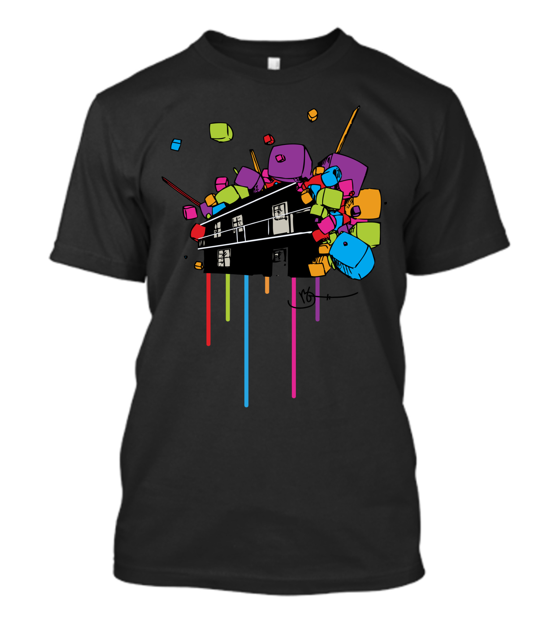 Caskade Colorful Building Surreal Dripping Geometric Cubes T-Shirt