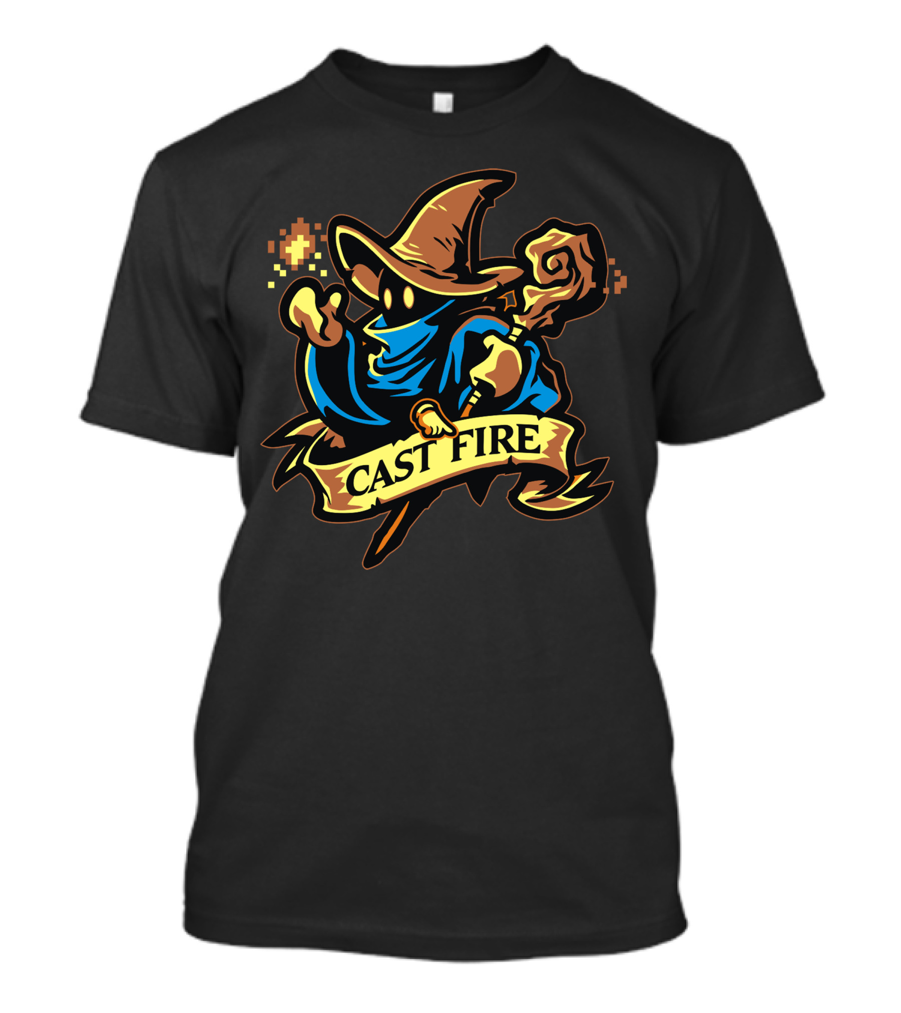 Cast Fire Wizard Spell With Staff And Magic Hat T-Shirt