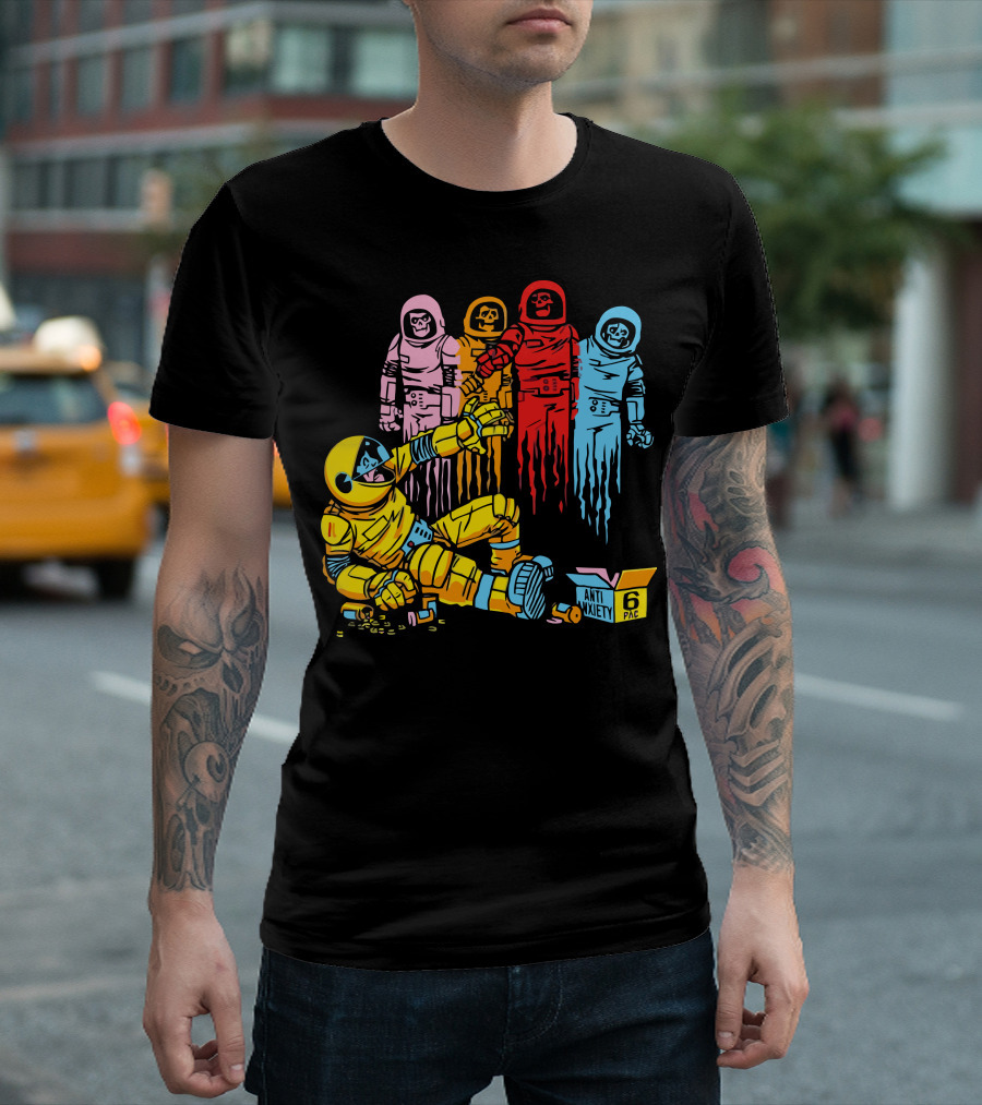 Check Out The Awesome Anti Anxiety 6 Pac Skeleton Astronauts T-Shirt
