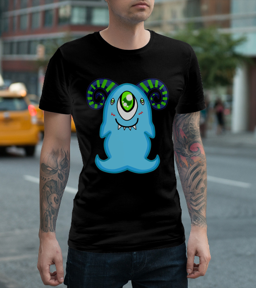 Smiling Cyclops Monster With Striped Horns T-Shirt