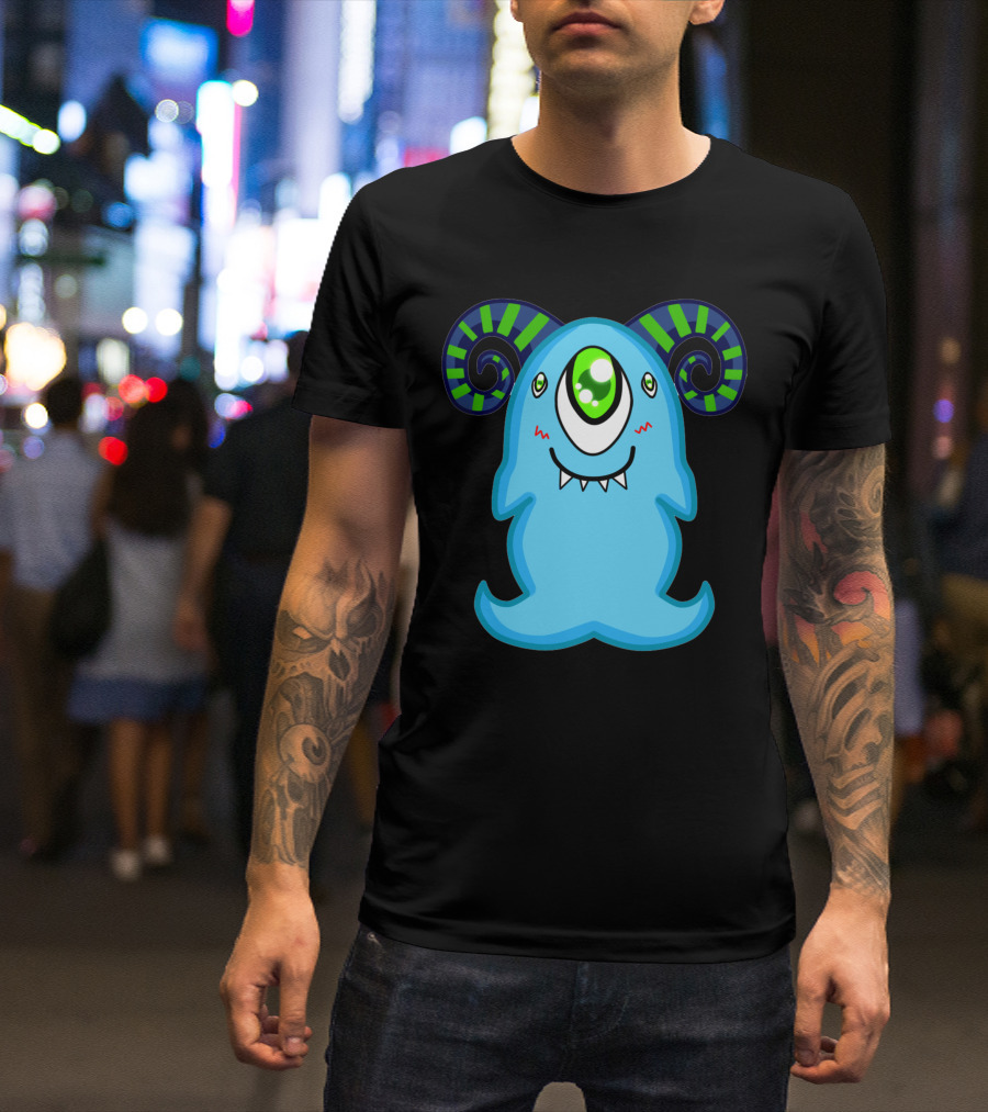 Smiling Cyclops Monster With Striped Horns T-Shirt