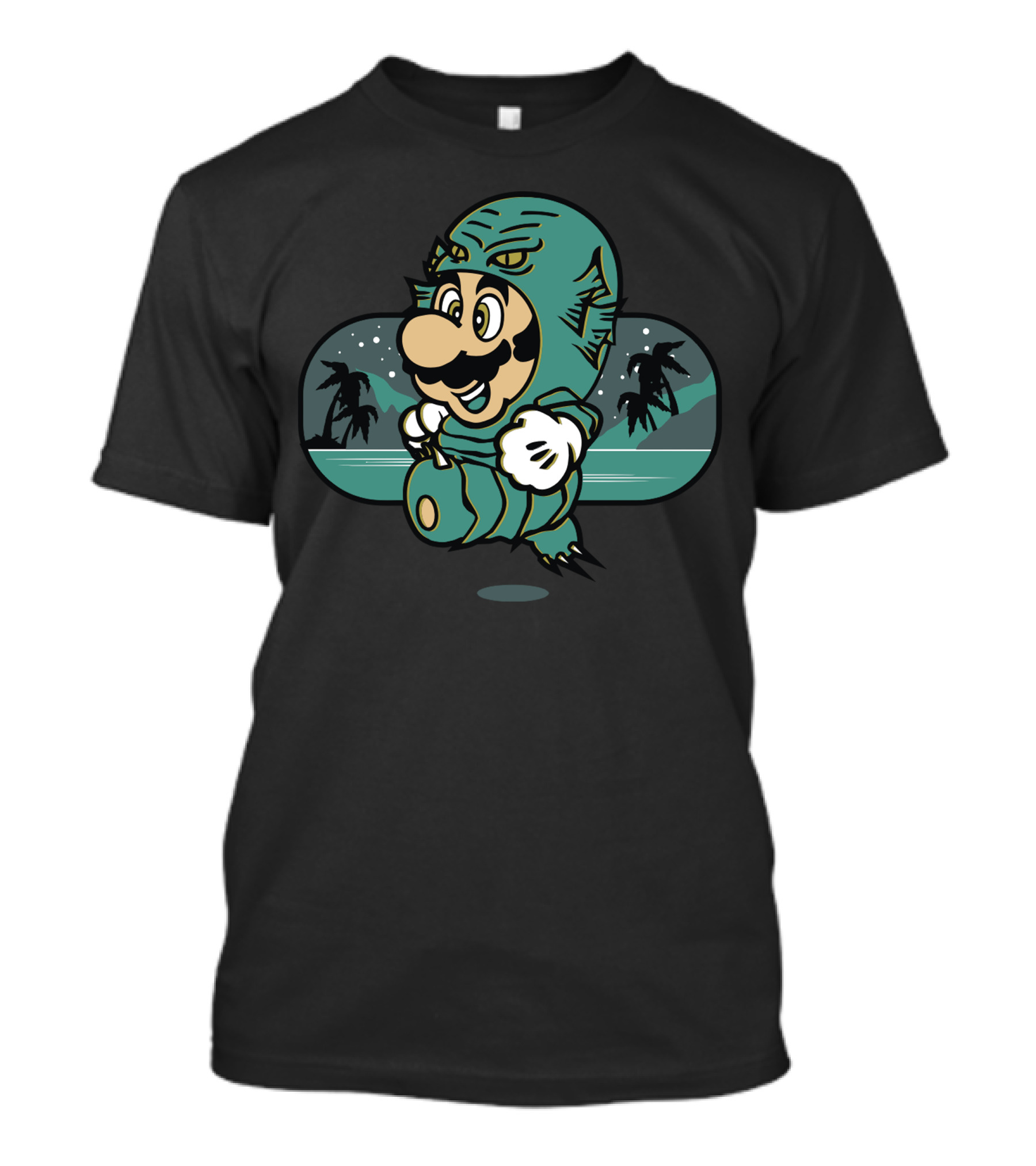 Creaturooki Mario Fish Suit In Tropical Night Scene T-Shirt