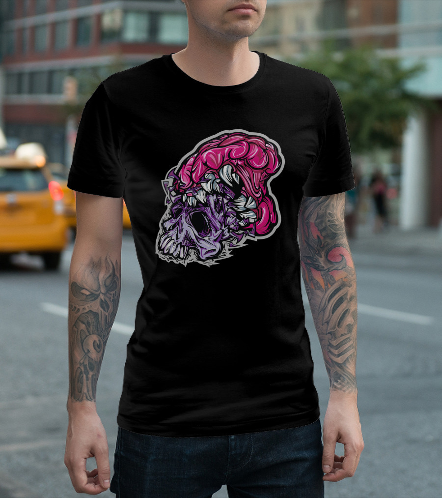 Crunch Time Broken Skull with Purple and Pink Details T-Shirt