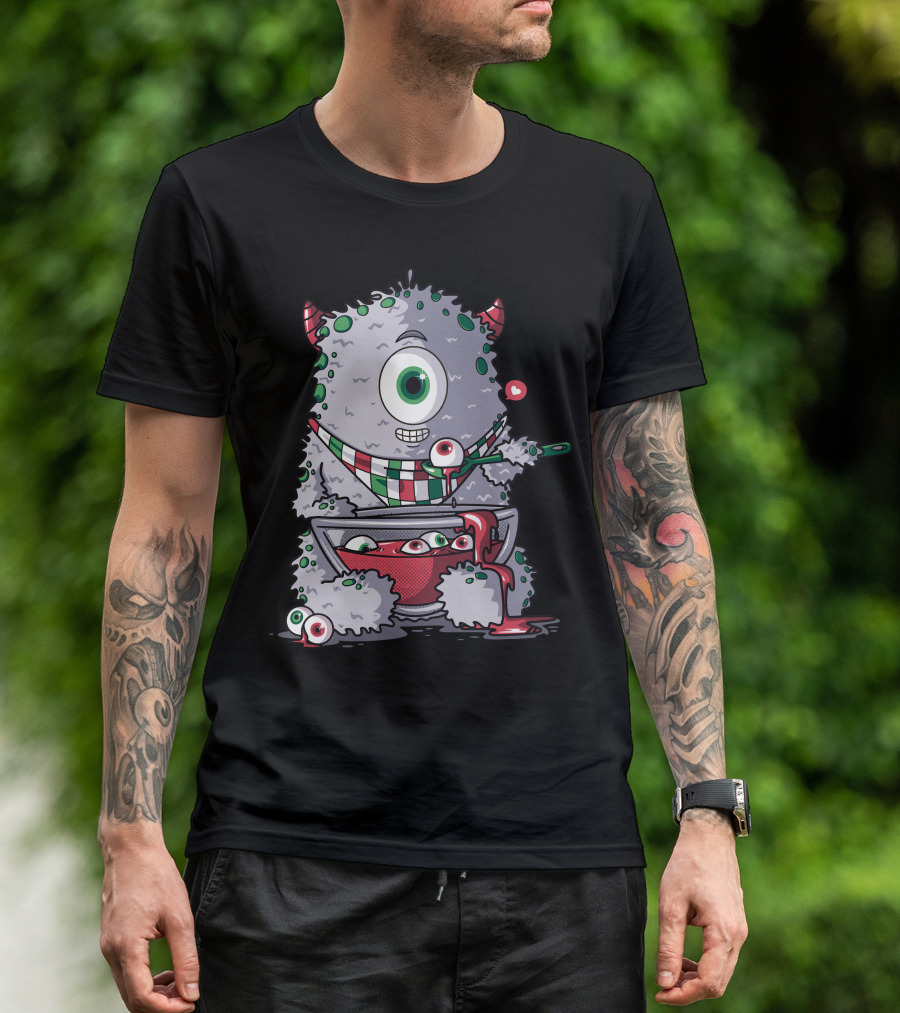 Cyclops Monster Enjoys Eyeball Soup With Spoon And Bowl Of Eyeballs T-Shirt