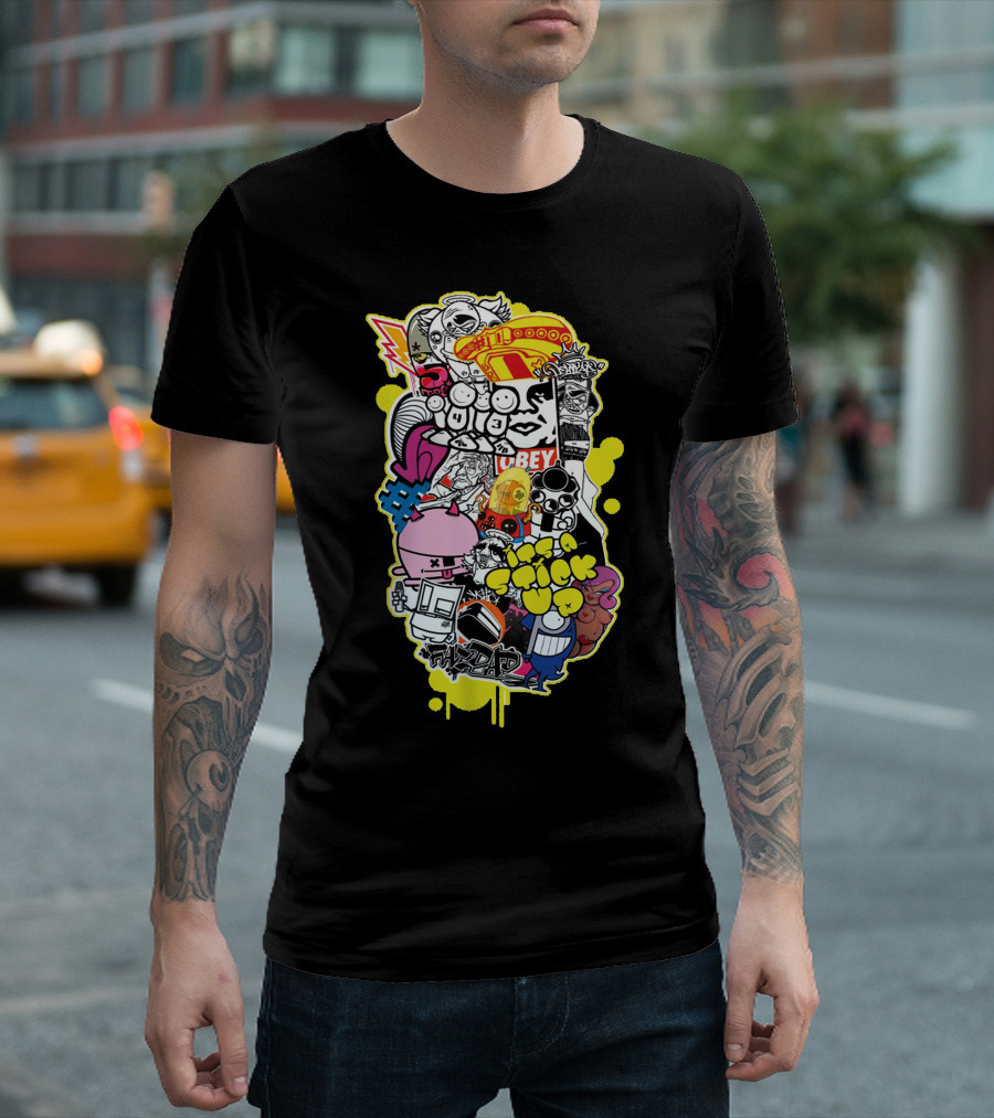 D Face Buff Monster Flying Fortress Sticker Bomb Pez Insa Obey Mashup T-Shirt