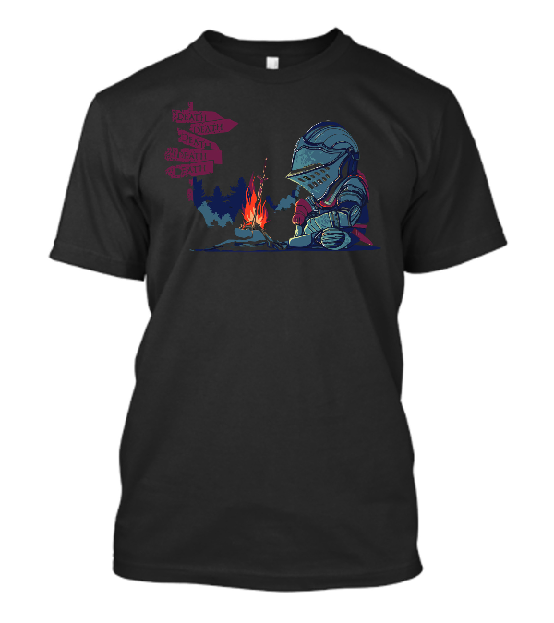 Dark Deathtiny Knight At Campfire With Death Signposts T-Shirt