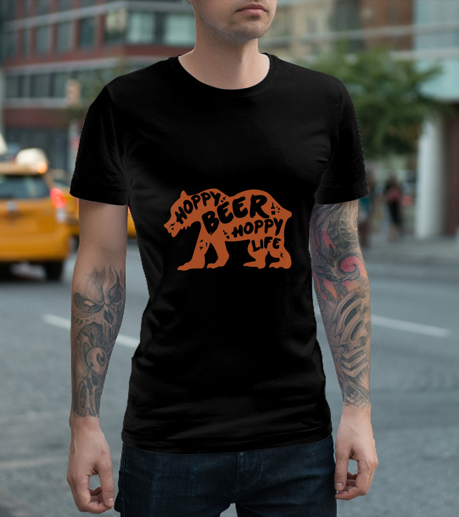 Hoppy Beer Hoppy Life Bear Beer Styled Typography in Bear Shape T-Shirt