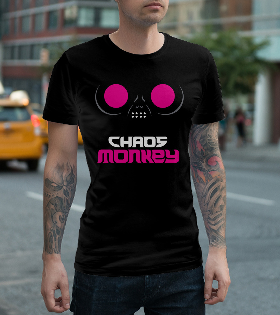 Chaos Monkey Skull Pink Eyes T-Shirt