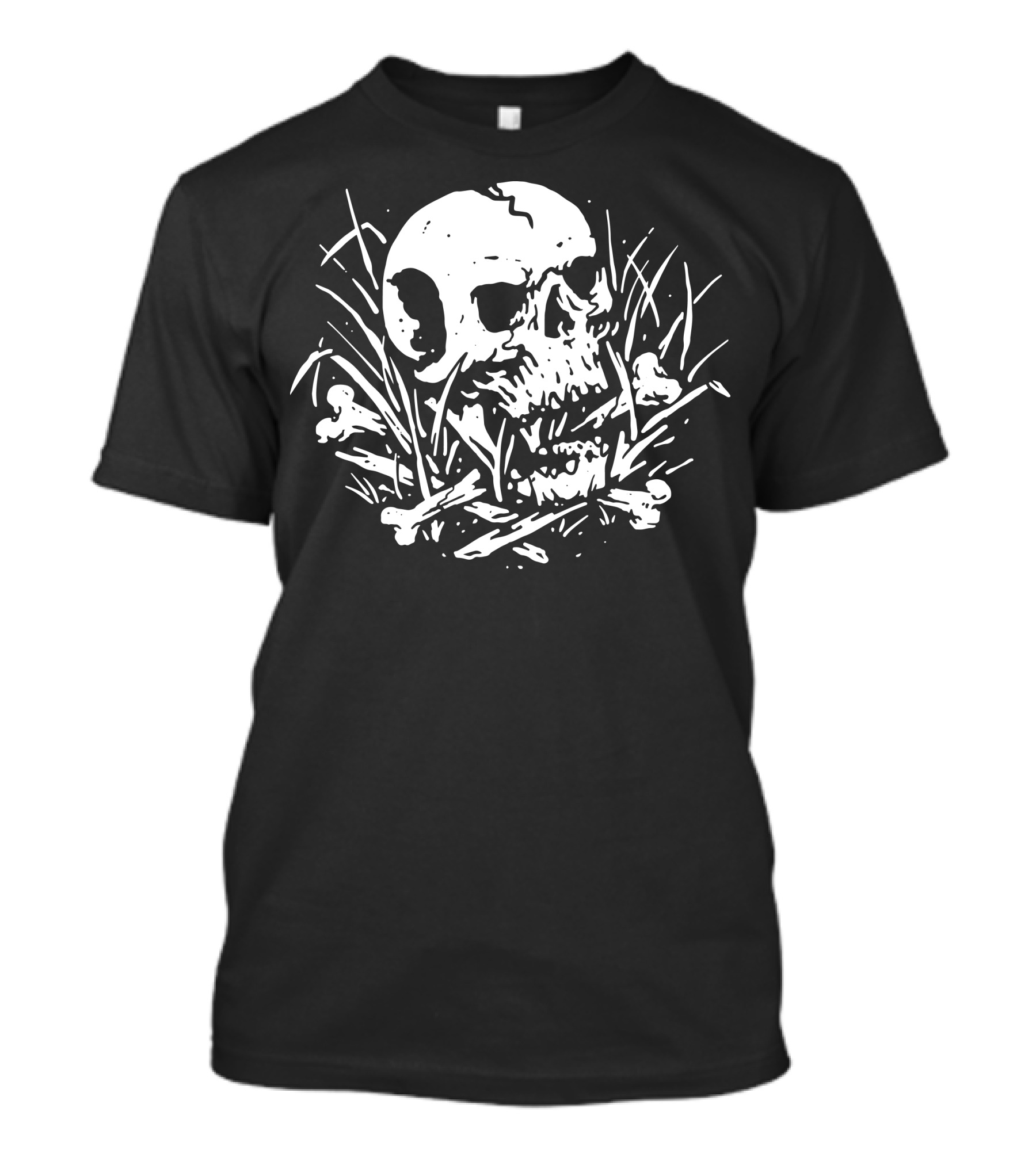 Dark Nature Skull And Bones In Grass T-Shirt