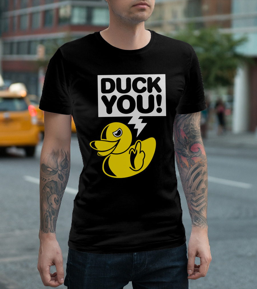 DUCK YOU Fun Yellow Duck Middle Finger Gesture T-Shirt