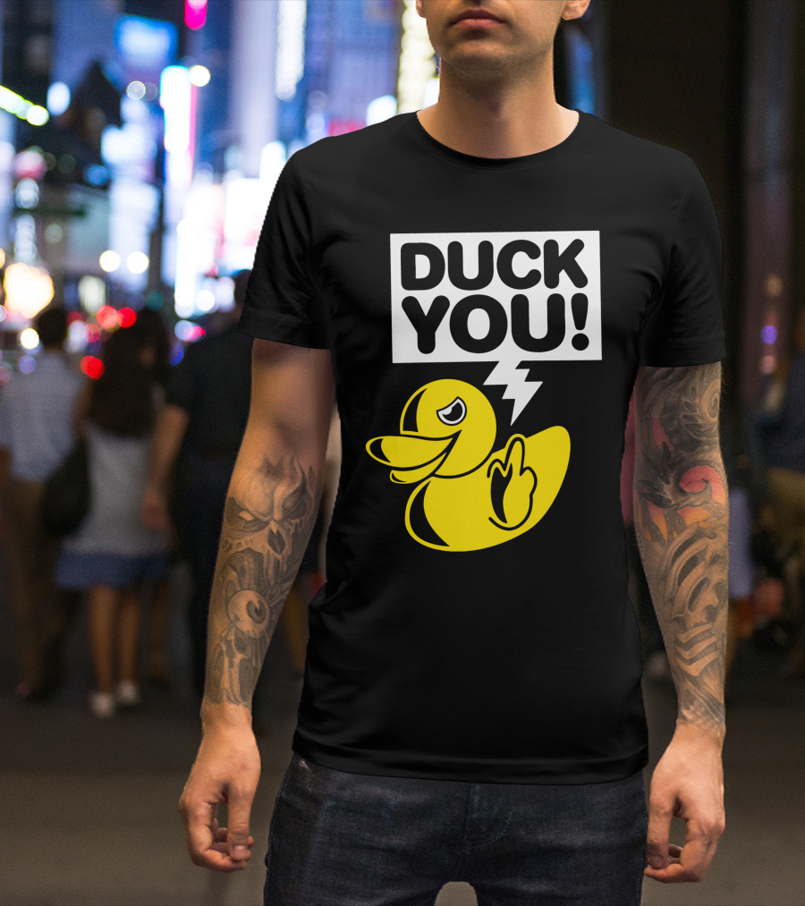 DUCK YOU Fun Yellow Duck Middle Finger Gesture T-Shirt